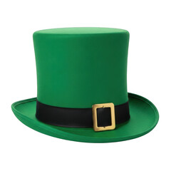 A vibrant green leprechaun hat with a black ribbon and gold buckle