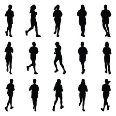 Vector collection set of running people silhouettes.