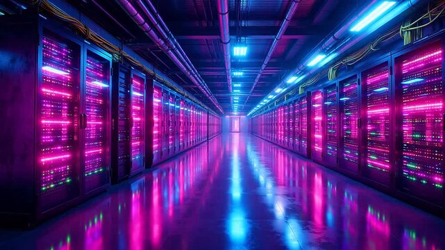 server room with neon lights