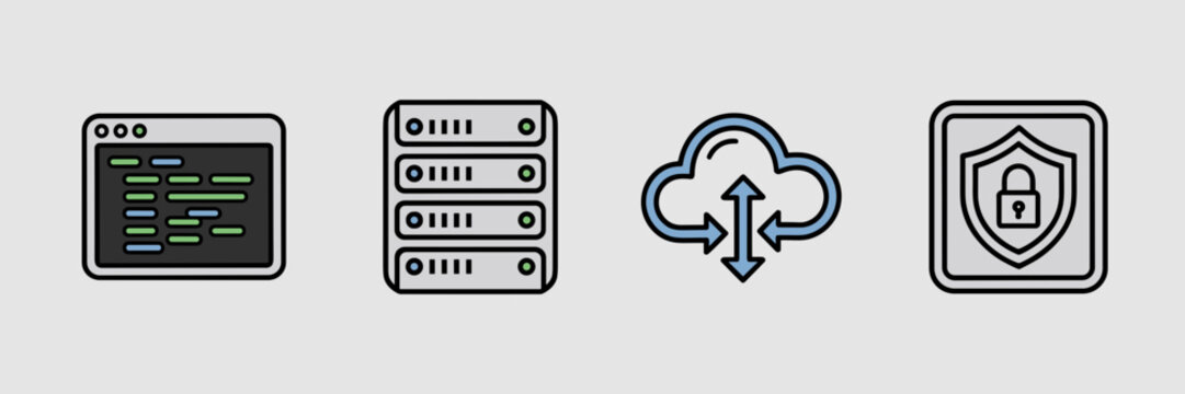Backend system and cloud sync icons &ndash; Ideal for software interfaces.
