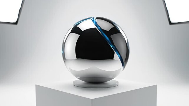 Futuristic sequence featuring hands solving a holographic puzzle and a sleek chrome AI sphere