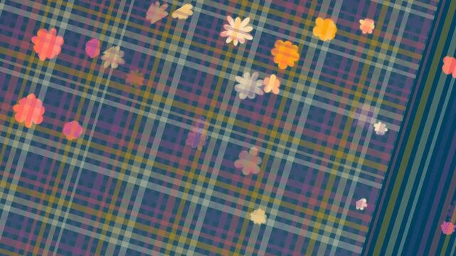 Colorful Plaid Fabric with Falling Leaves.