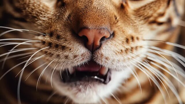 Fierce tiger face with sharp teeth and whiskers.