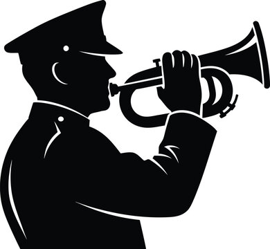 Bugler playing the last post silhouette vector illustration