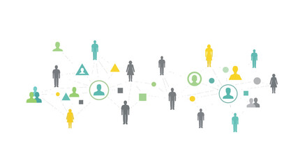 Fototapeta premium Diverse group of people icons in various colors interacting with each other in a collaborative environment from a top view
