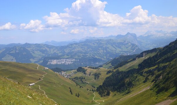 Stoos summer landscape seen from Fronalpstock Switzerland