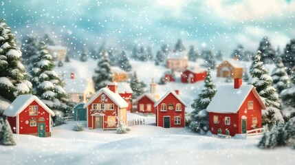 Fototapeta premium Christmas village with Snow in vintage style. Winter Village Landscape. Christmas Holidays. Christmas Card. 3d illustration