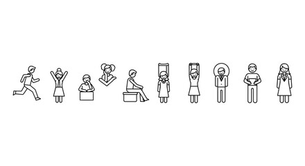 Fototapeta premium people icons set line style various actions and emotions