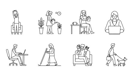 Fototapeta na wymiar people doing daily activities at home with family and pets