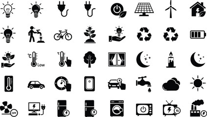 Energy saving icons collection for eco-friendly designs