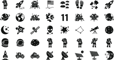 Space exploration icons set with astronauts and spacecraft