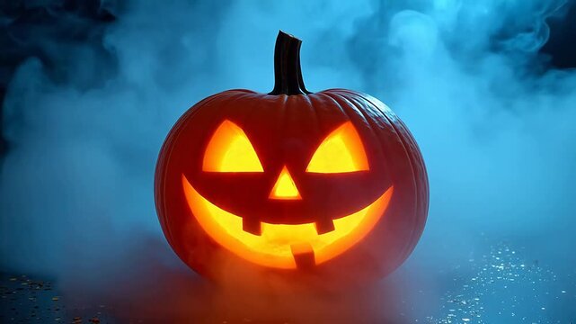 Halloween pumpkin with glowing face