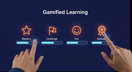 Interactive Gamified Learning Interface with Progress Bars and Engaging Icons on a Touchscreen Display