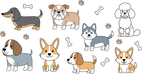 Obraz premium Colorful illustration of various dog breeds