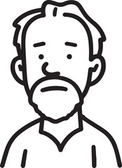 Hand Drawn Old Man Black and White Avatar Illustration in Minimal Line Art Style Design