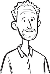 Obraz premium Hand Drawn Old Man Black and White Avatar Illustration in Minimal Line Art Style Design