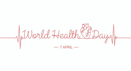 World health day logo with heart and ecg line on white background for health awareness campaigns