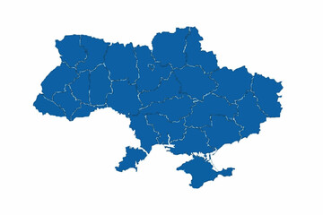 Fototapeta premium Ukraine Map Azure Blue Vector Silhouette Regional Borders
