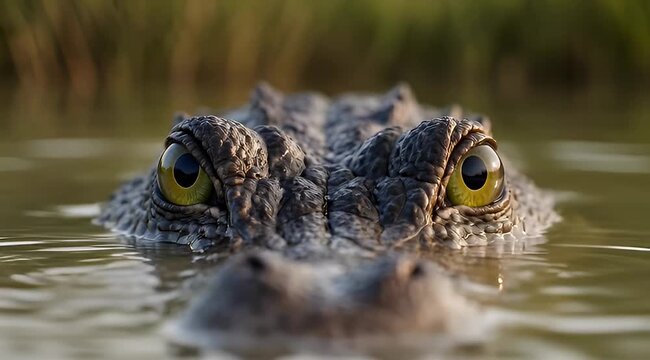 An Alligator's Intent Gaze Breaks the Water's Surface with Stealth and Threat