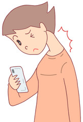 疾患・疾病のイラスト - ストレートネック・スマホ首・不良姿勢