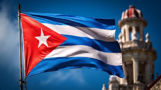 flag of cuba waving in blue sky