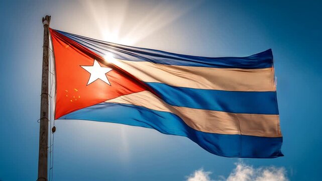 flag of cuba waving in blue sky