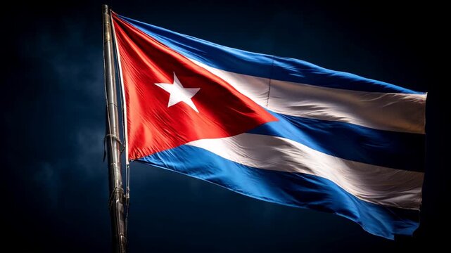 flag of cuba waving in the wind. isolated on dark background