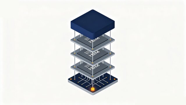 HBM Memory Stack Icon | Minimalist 3D Isometric Art of High Bandwidth Memory and AI Chip Accelerator Components