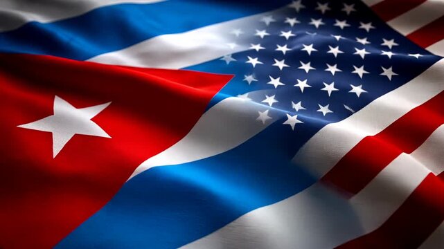 us flag and cuban flag waving together. relations between usa and cuba