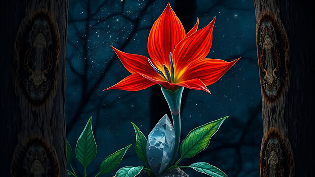 Fire flower and crystals