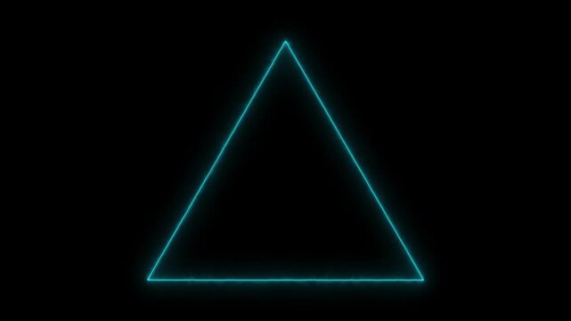 Cyan triangle shape glowing on black background motion abstract geometric footage