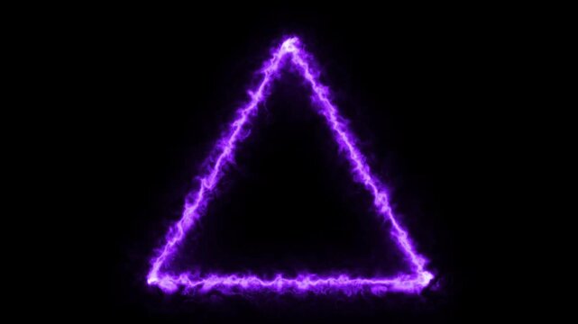 Neon purple fire triangle glowing frame animation on black background with burning energy