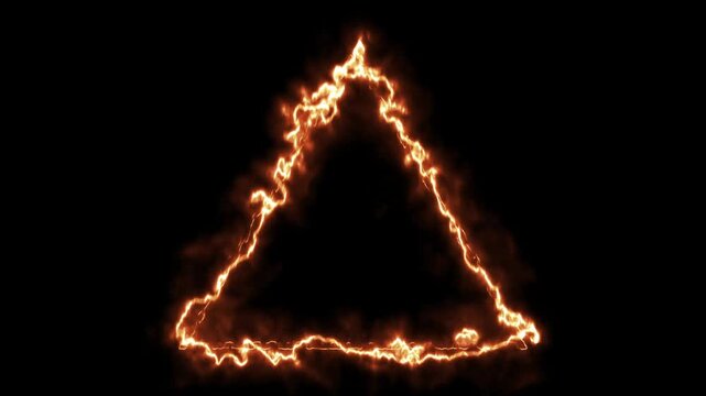 Fiery triangle outline pulses with energy on black background motion graphic