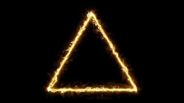 Abstract burning fire triangle animation loop video with golden glowing particles effect