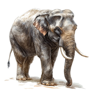 watercolor of Asian Elephant, vector clipart, isolated on a white background.
