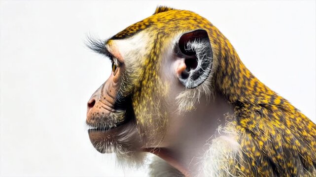 Close-up of a primate's side profile, showing facial features and textured fur