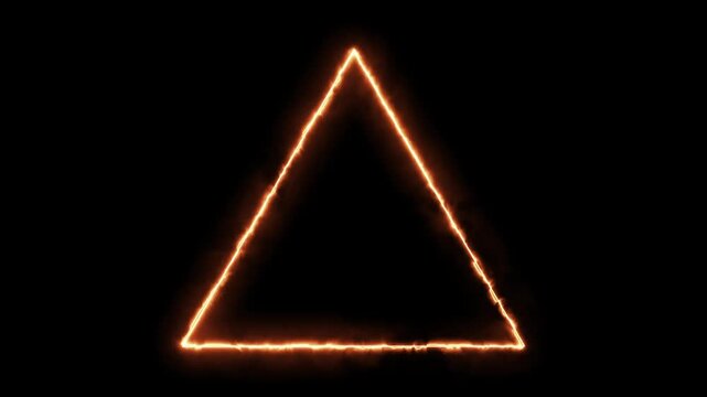 Fiery orange triangle outline glowing and pulsating on a dark black background creating a dynamic video