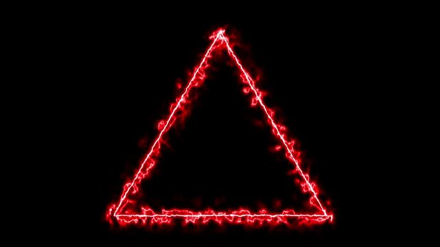 Red glowing fire energy triangle frame flickering on black background with motion effects