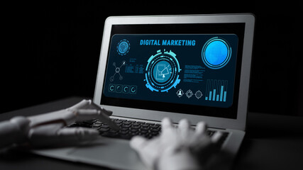 AI powered digital marketing strategy for online business promotion and advertising. A concept of...
