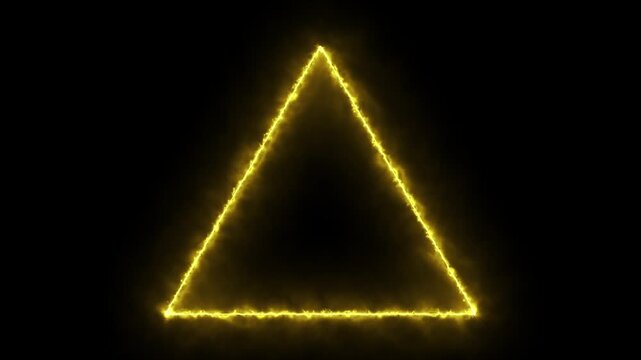 Glowing yellow fire triangle on black background creates dynamic energy motion loop footage