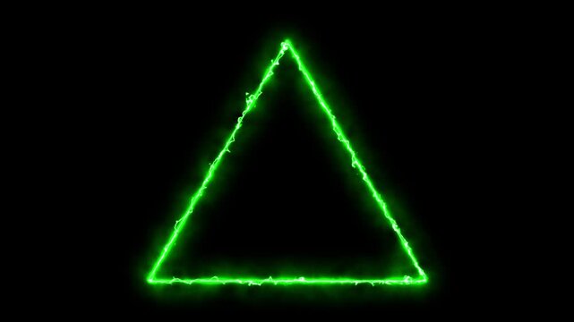 Neon green triangle outline glowing with energy on black background dynamic motion abstract