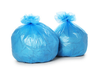 Fototapeta premium Garbage in plastic bags isolated on white
