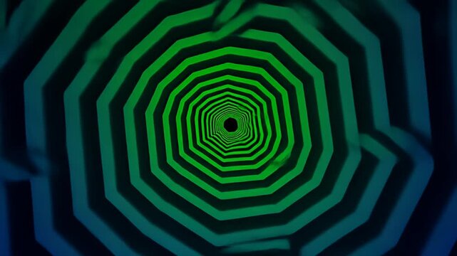 Tunnel vision created by repeating octagonal rings fading from blue to bright green