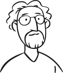Obraz premium Hand Drawn Old Man Black and White Avatar Illustration in Minimal Line Art Style Design