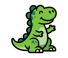 Obraz premium A cute cartoon dinosaur with a big smile and green scales on a white background