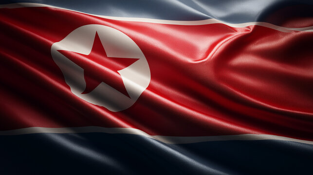 north korean flag waving in the wind. flag of north korea