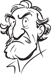 Hand Drawn Old Man Black and White Avatar Illustration in Minimal Line Art Style Design