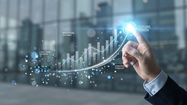 Professional Forearm Interacting with Digital Business Data for Growth and Strategic Forecast