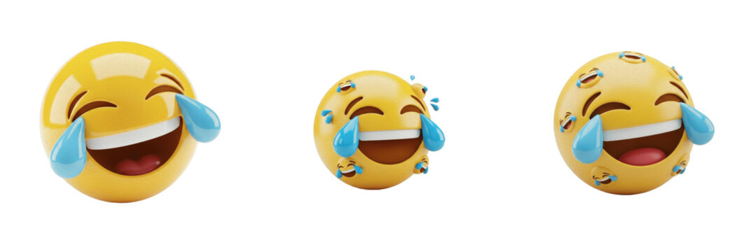 3D Face with Tears of Joy Emoji Set - Realistic Glossy Laughing Character Clipart PNG
