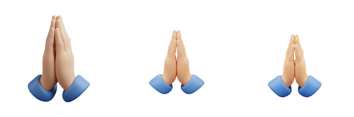 3D Praying Hands Emoji Set - Realistic Prayer, Gratitude, and Namaste Clipart PNG